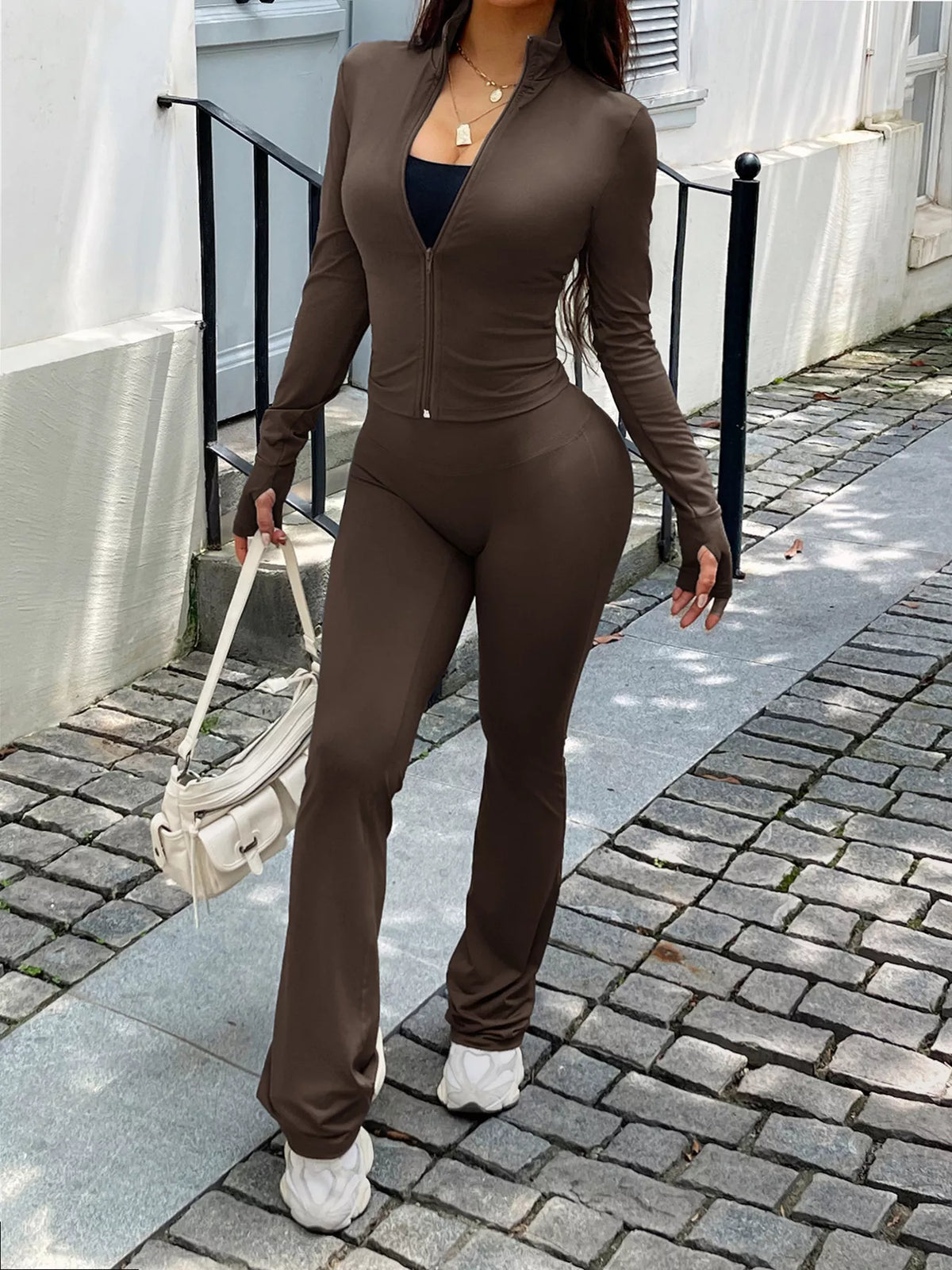 Serena Zip-Up Jacket & Flare Pant Set by Bella Mia Fashion - view 4