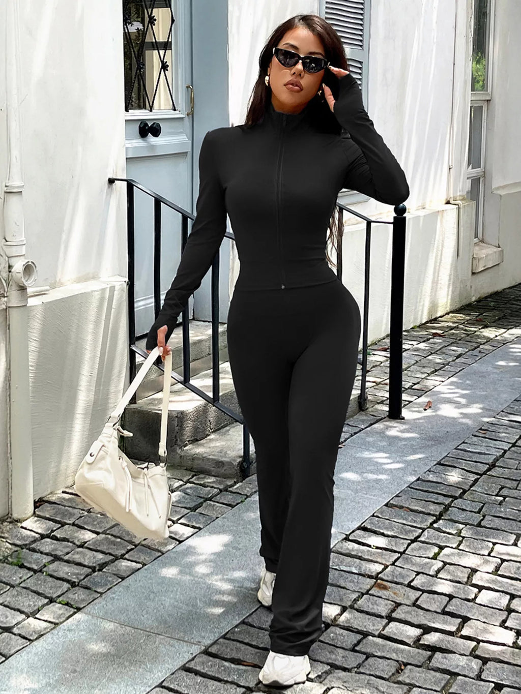 Serena Zip-Up Jacket & Flare Pant Set by Bella Mia Fashion - view 2