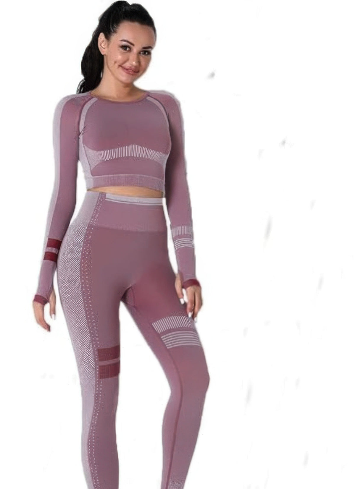 Viola Seamless Long Sleeve Legging Set – Berry – view 2