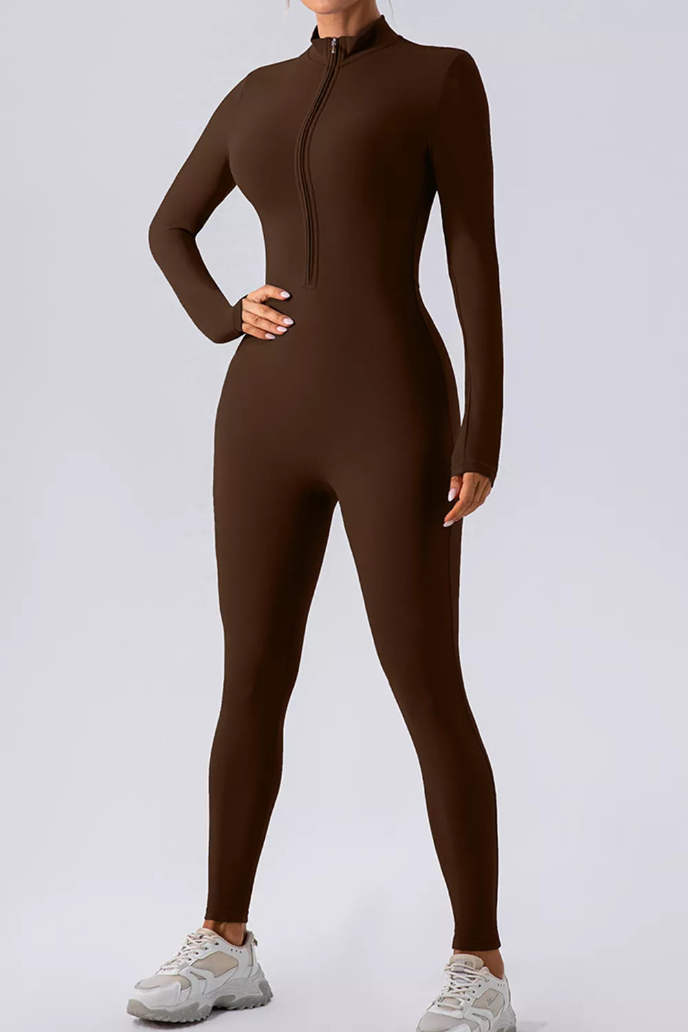 Alessia Half-Zip Mock Neck Jumpsuit by Bella Mia Fashion - view 3